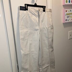 David Taylor Easy Care Back Elastic Flat Front Casual Pants Cream 38/30 New